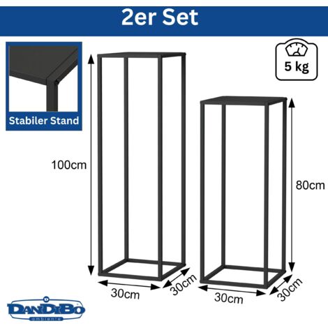 DanDiBo Pflanzenständer 96587 Metall 100 cm und 70 cm Schwarz Eckig 2er