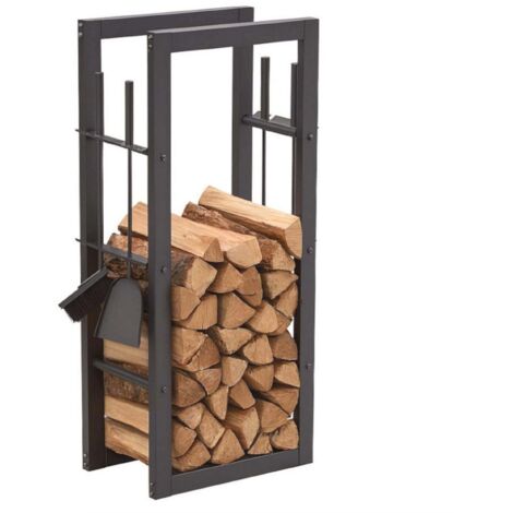 DanDiBo Kaminholzregal Innen Metall mit Besteck 96601 Brennholzregal Holzaufbewahrung Kaminholzständer Feuerholzregal