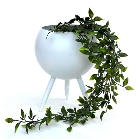 DanDiBo Blumenhocker Metall mit Topf Weiß 27 cm Blumenständer 96259 L Blumensäule Modern Pflanzenständer Pflanzenhocker