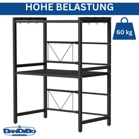 DanDiBo Verstellbares Küchenregal Für Arbeitsplatte Schwarz Stehend 3 Stufig 40 64 Cm Regal Kuche 96614 Standregal 88709999