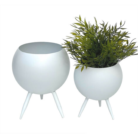 DanDiBo Blumenhocker Metall mit Topf Weiß Blumenständer 96259 2er Set Blumensäule Modern Pflanzenständer Pflanzenhocker (1/5)