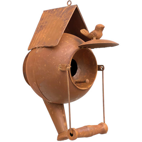 DanDiBo Vogelhaus zum Aufhängen Edelrost Deko Rost Gießkanne Wetterfest 96422 Nistkasten Futterstation für Vögel Shabby mit Kette hängend Metallkanne Kanne Balkon (1/5)