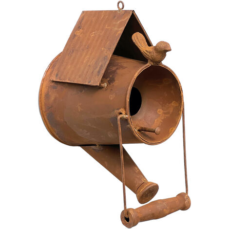 DanDiBo Vogelhaus zum Aufhängen Edelrost Deko Rost Gießkanne Wetterfest 96424 Nistkasten Futterstation für Vögel Shabby mit Kette hängend Metallkanne Kanne Balkon (1/5)