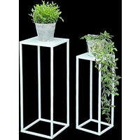 DanDiBo Blumenhocker Metall Weiß Eckig Blumenständer Beistelltisch 96482 2er Set Blumensäule Modern Pflanzenständer Pflanzenhocker