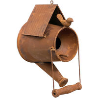 DanDiBo Vogelhaus zum Aufhängen Edelrost Deko Rost Gießkanne Wetterfest 96424 Nistkasten Futterstation für Vögel Shabby mit Kette hängend Metallkanne Kanne Balkon