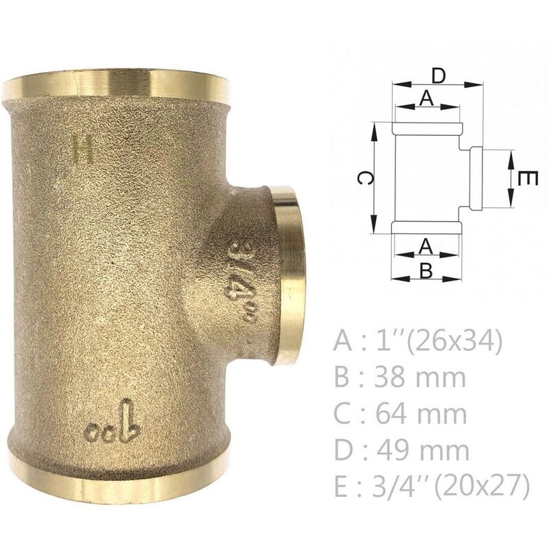 Raccord laiton à visser Té FFF 26 x 34 mm ou 1