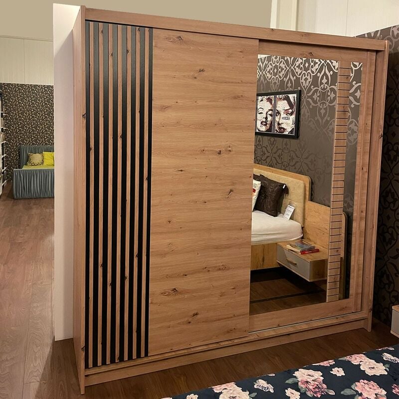 ARTIZ Armoire garde-robe 2 portes coulissantes avec miroir 200x215 cm 3