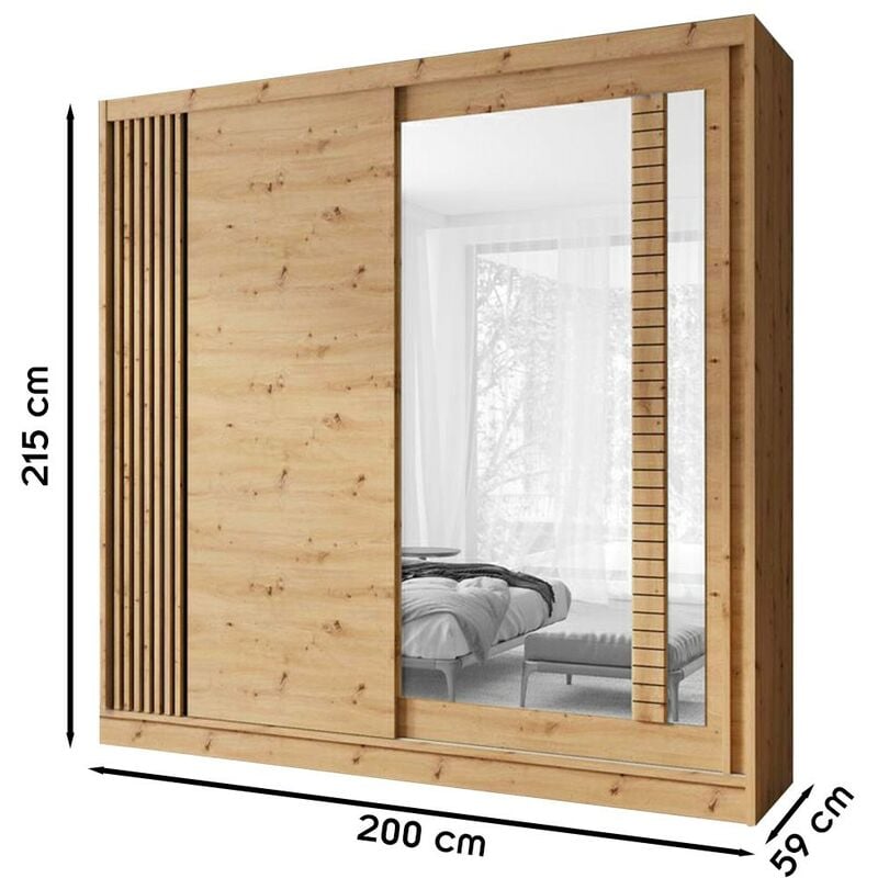 ARTIZ Armoire garde-robe 2 portes coulissantes avec miroir 200x215 cm 4