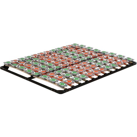 Monmobilierdesign – Sommier à lattes ergonomique 140x200 cm – 96 plots de soutien – Cadre en acier noir – Montage facile sans pieds