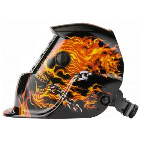 Masque de soudure professionnel auto-obscurcissant échelon 9/13 DIN Noir Flammes oranges