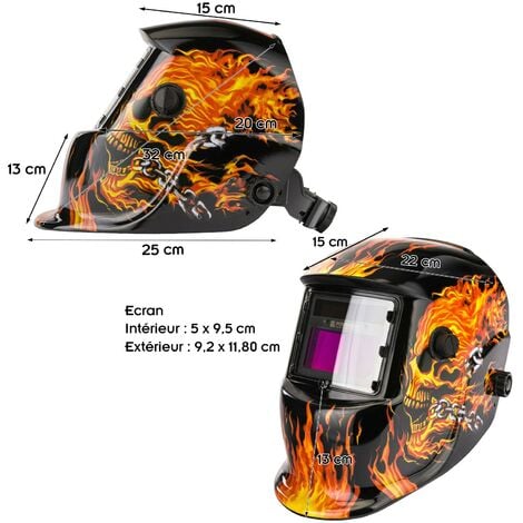 Masque de soudure professionnel auto-obscurcissant échelon 9/13 DIN Noir Flammes oranges