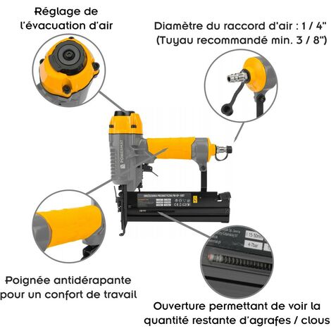 Agrafeuse cloueuse pneumatique 2 en 1 avec mallette de transport agrafes 90 (10-40 mm) clou (15-50 mm)