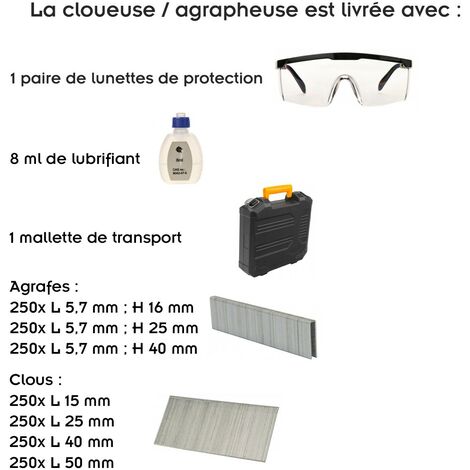 Agrafeuse cloueuse pneumatique 2 en 1 avec mallette de transport agrafes 90 (10-40 mm) clou (15-50 mm)