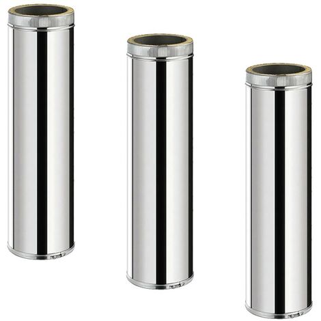 Monmobilierdesign – Conduit double paroi isolé pour poêle à bois – Longueur 100 cm – Ø150 mm – Inox AISI 304 – Isolation laine de roche 30 mm