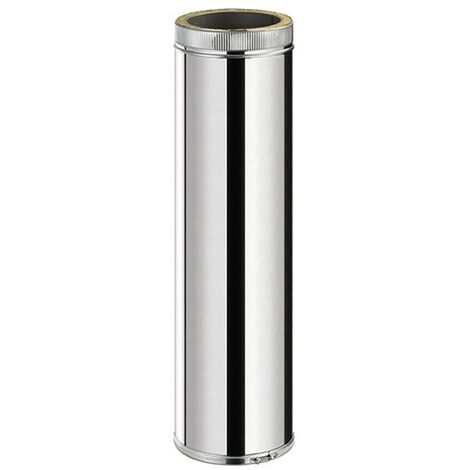 Monmobilierdesign – Conduit de fumée double paroi isolé 100 cm Ø125 – Inox AISI 304 – Isolation laine de roche 30 mm – Pour poêle à bois