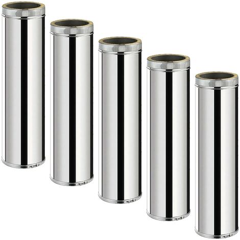 Monmobilierdesign – Lot de 5 conduits double paroi isolés 100 cm Ø150 – Inox AISI 304 – Isolation laine de roche 30 mm – Pour poêles à bois et chaudières - TDPS1000