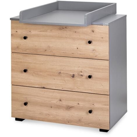 PAULINE Commode bébé avec plan à langer amovible Bois / Gris