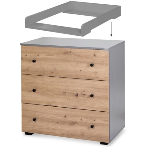 PAULINE Commode bébé avec plan à langer amovible Bois / Gris