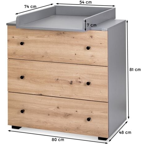 PAULINE Commode bébé avec plan à langer amovible Bois / Gris