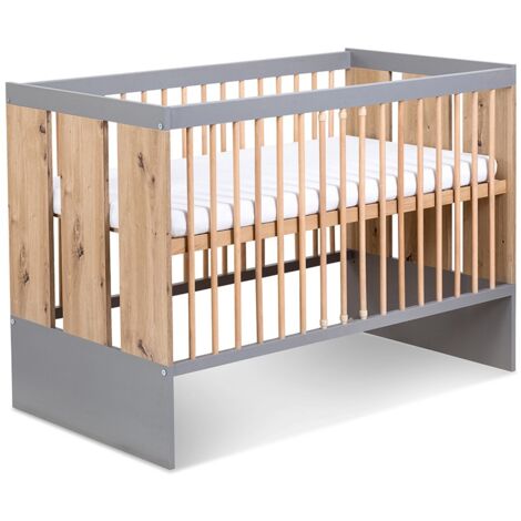 Lit évolutif bébé 120x60 cm – Bois de pin et MDF – Sommier réglable sur 3 hauteurs – Barreaux amovibles pour sécurité