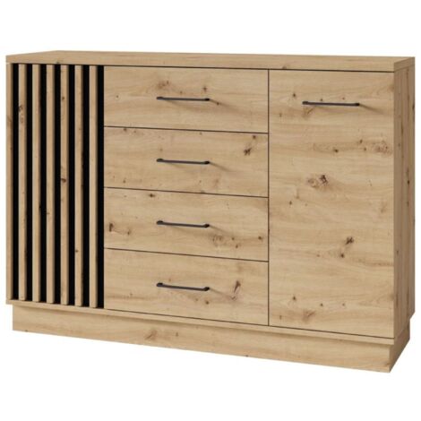 ARTIZ Commode en bois avec 2 portes et 4 tiroirs moderne design (1/4)