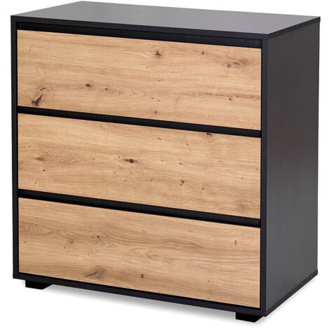 DALIA Commode en bois avec 3 tiroirs style urbain Anthracite/Chêne (1/5)