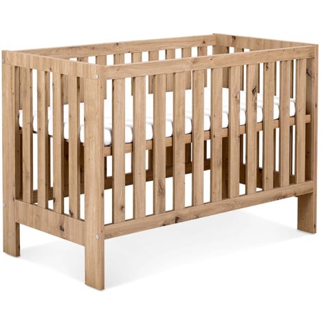 Monmobilierdesign – Lit bébé évolutif 120x60 cm avec barrière de sécurité – MDF et aggloméré – Dimensions extérieures L 125 x l 66 x H 85 cm