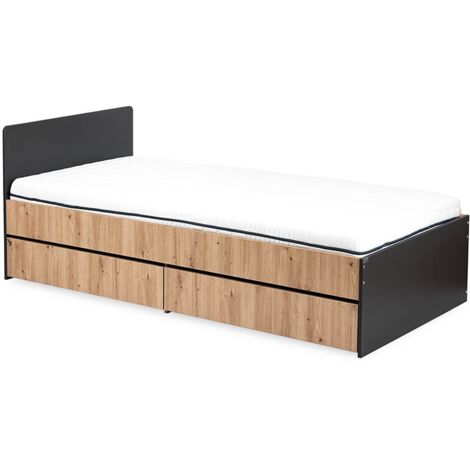 DALIA Lit adolescent enfant 90x200 avec tiroir Anthracite/Chêne (1/5)