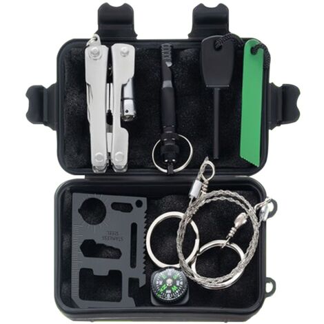 Kit de survie 6 en 1 – Outil multifonctions étanche – Carte de survie 11 en 1 – Pour camping et expéditions en extérieur – Iso Trade