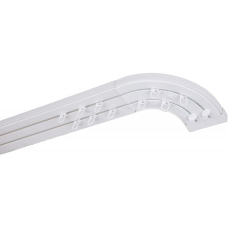 Monmobilierdesign – Tringle à rideau en PVC double rail courbé 200 cm – Installation rapide avec crochets – Pour intérieurs modernes et hôtels