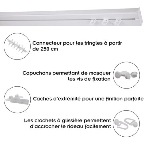 SIMI Rail de plafond tringle en PVC pour rideaux à crochets Blanc Monorail droit 200 cm