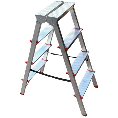 Monmobilierdesign – Escabeau double marchepied aluminium 4 marches – Pliable et compact – Marches antidérapantes – Conforme normes EN-131