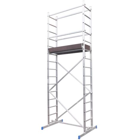 Monmobilierdesign – Échafaudage en aluminium 5m – Hauteur de travail 5m – Charge maximale 150kg – Plateforme réglable L 139 x l 55,5 cm – Conforme EN 131