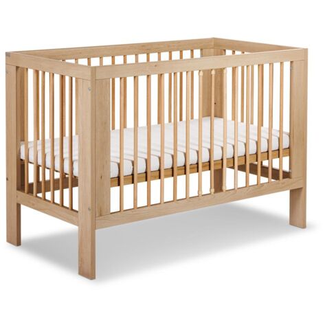 Monmobilierdesign – Lit bébé à barreaux 120x60 cm – Bois massif – 3 barreaux amovibles – Sécurité renforcée avec bords arrondis