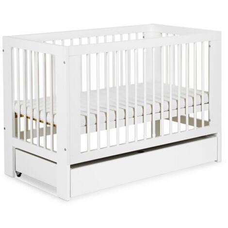 OLIVIA Lit bébé à barreaux 120x60 Blanc avec tiroir