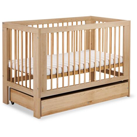 Monmobilierdesign – Lit bébé à barreaux 120x60 cm en bois – Tiroir de rangement – Sommier ajustable sur 3 niveaux – Sécurité renforcée avec barreaux amovibles