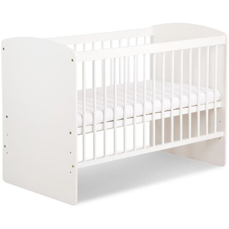 Monmobilierdesign – Lit bébé à barreaux 120x60 cm – Blanc – 3 niveaux de réglage – Peinture à base d'eau – Certifié PN-EN 716-1+AC:2019-07