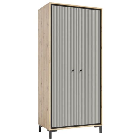 PARII Armoire penderie 2 portes 89x196 cm en bois design contemporain Gris congo (1/4)