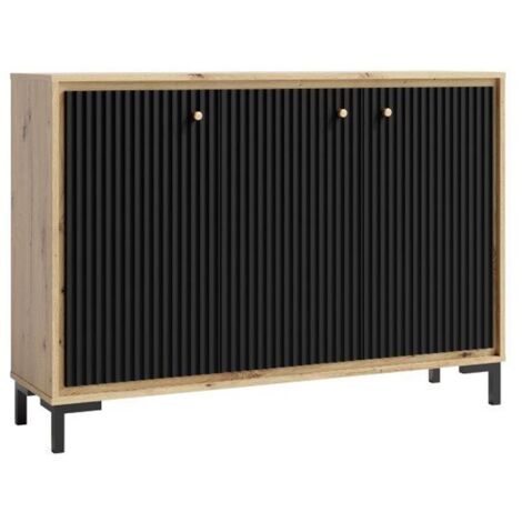 PARII Buffet 3 portes 130x92 cm en bois design contemporain Noir mat (1/5)