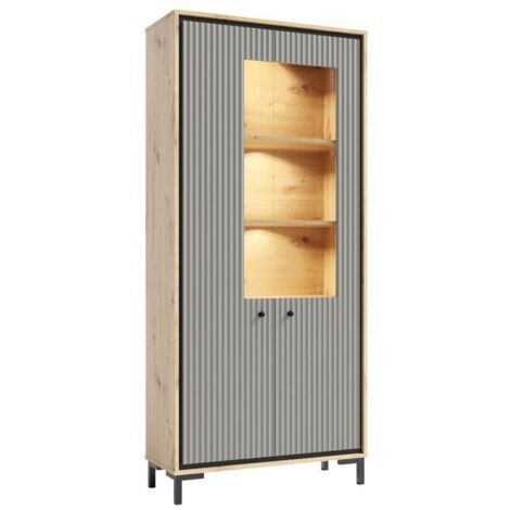 PARII Vaisselier 5 étages en bois vitrine avec LED 89x196 cm design contemporain Gris congo (1/5)