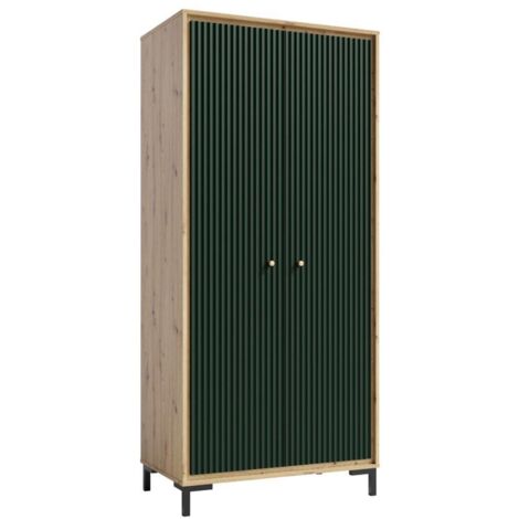 Monmobilierdesign – Armoire penderie 2 portes 89x196 cm en bois – 5 étagères et penderie – Finition soignée – Design contemporain vert bouteille (1/4)