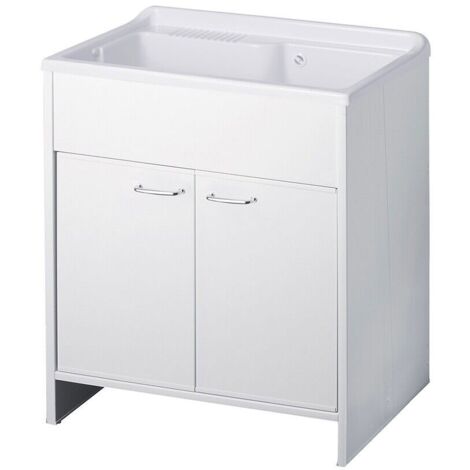Meuble buanderie double porte PVC – Vasque polypropylène 80x49cm – Étanche pour espaces humides – Rangement pratique – Hydroland
