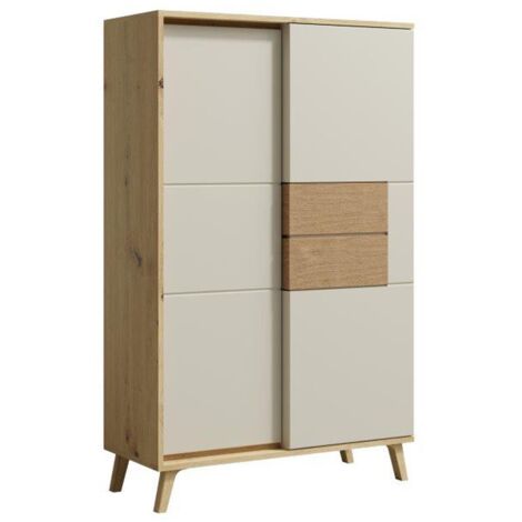 BRUNO Vaisselier 2 portes 87x137 cm en bois clair design intemporel Blanc