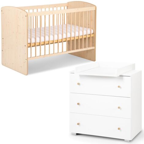 KAROLINA II Ensemble lit bébé 120x60 et commode à langer 3 tiroirs Pin