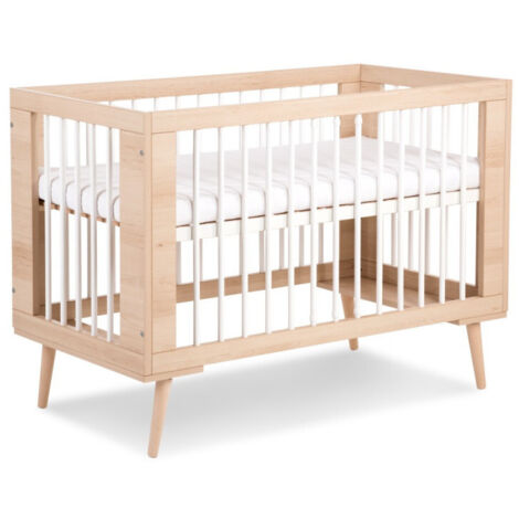 Monmobilierdesign – Lit bébé à barreaux 120x60 cm – Sommier réglable en hêtre – 3 barreaux amovibles pour autonomie – Fabrication européenne