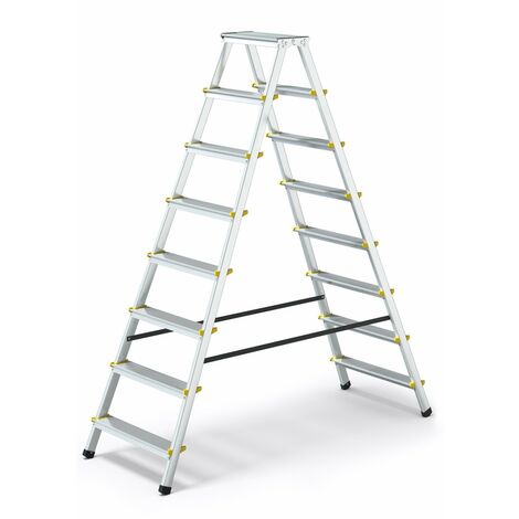 Monmobilierdesign – Escabeau double pliable aluminium 8 marches – Stabilité optimale – Marches antidérapantes – Poids maximum 150 kg – Pour travaux à domicile (1/4)