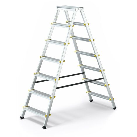 Monmobilierdesign – Escabeau double pliable aluminium 7 marches – Marches antidérapantes – Poids maximum 150 kg – Pour travaux à domicile