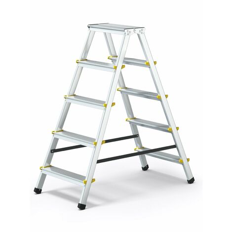 Monmobilierdesign – Escabeau double pliable aluminium 5 marches – Antidérapantes – Poids max 150 kg – Pour travaux en hauteur – Facile à plier et déplier