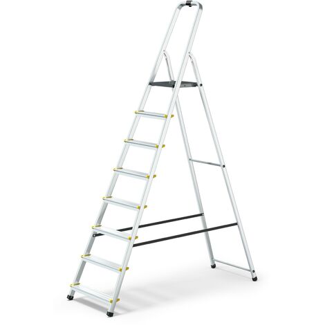 Monmobilierdesign – Escabeau professionnel aluminium 8 marches – Plateforme 25x26cm – Antidérapant – Poids max 150kg – Pour chantiers humides (1/4)