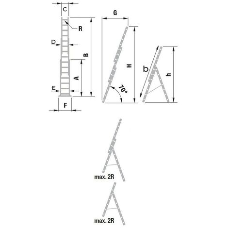 Echelle transformable 3 plans ALVE - Coulissante extensible - 12 marches